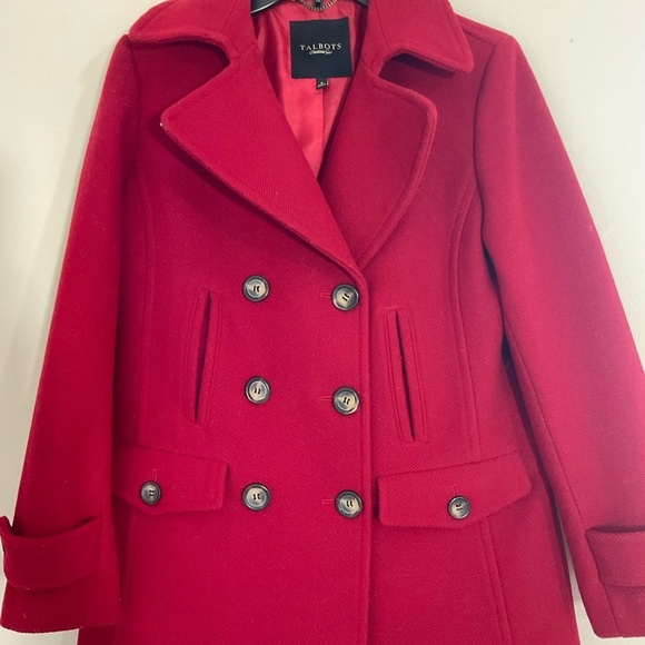 Talbots Wool Blend Double Breasted Pea Coat Women Size 6 Black Buttons - Picture 2 of 11